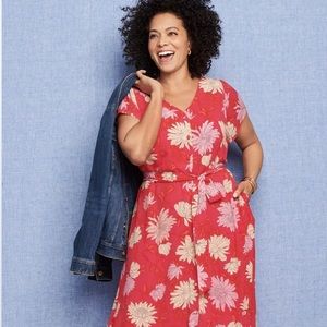 Talbots Pink Floral Midi Dress, 20W